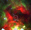 Spitzer mid-infrared view of the environment of the cluster, including RCW 121 and RCW 122 at the bottom.
