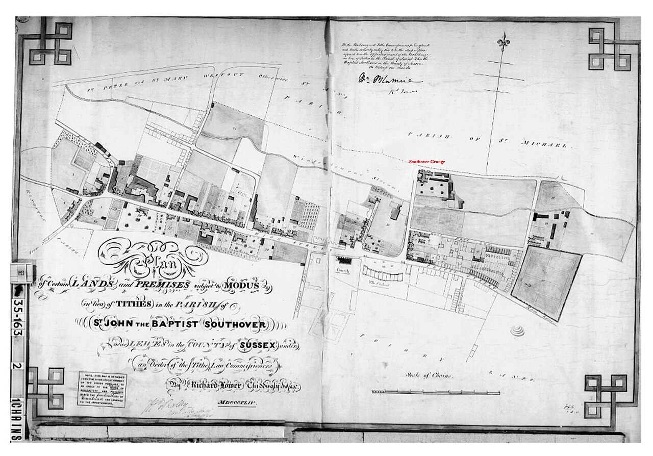 Tithe map of Southover circa 1840.jpg