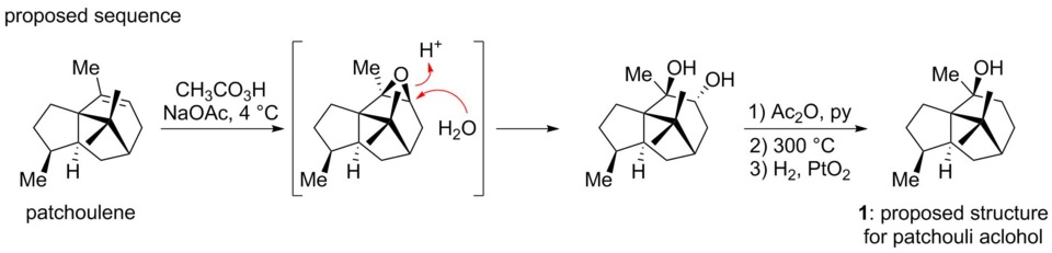 Proposed sequence for the synthesis of patchouli alcohol.