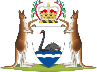Coat of arms of Western Australia, with a black swan.
