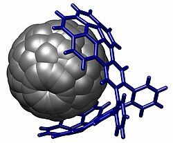 A fullerene bound in a buckycatcher through aromatic stacking interactions.[8]