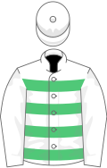White, emerald green hoops, white sleeves and cap