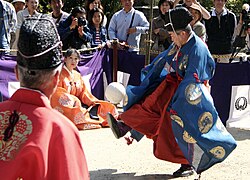 A revived version of kemari being played at the Tanzan Shrine, Japan, 2006
