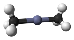 Dimethylzinc has a linear coordination. It is a volatile pyrophoric liquid that is used in the preparation of semiconducting films.