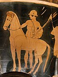 Castor wearing a pilos-like helmet, Attic red-figure calyx-krater, c. 460–450 BC