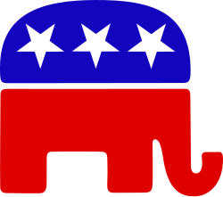 The red, white, and blue elephant as seen on the GOP website in 2011