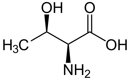 2D representation of the chemical structure of Threonine.