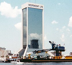 The Independent Life Building, a downtown skyscraper with signage reading Independent Life