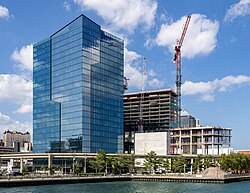 Riverfront high-rise apartment near the Detroit Financial District