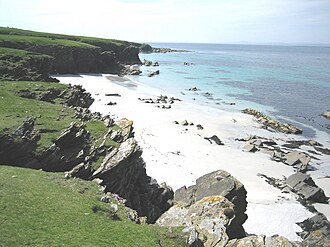 Long Sand, situated on the western side of the island, facing Rapness Sound