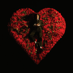 Conan rests on a heart-shaped bed made of roses. His figure creates a zig-zag in the formation, reminiscent of a broken heart.