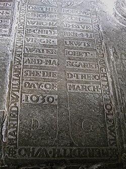 1630. Ledger Slab in Brecon Cathedral.