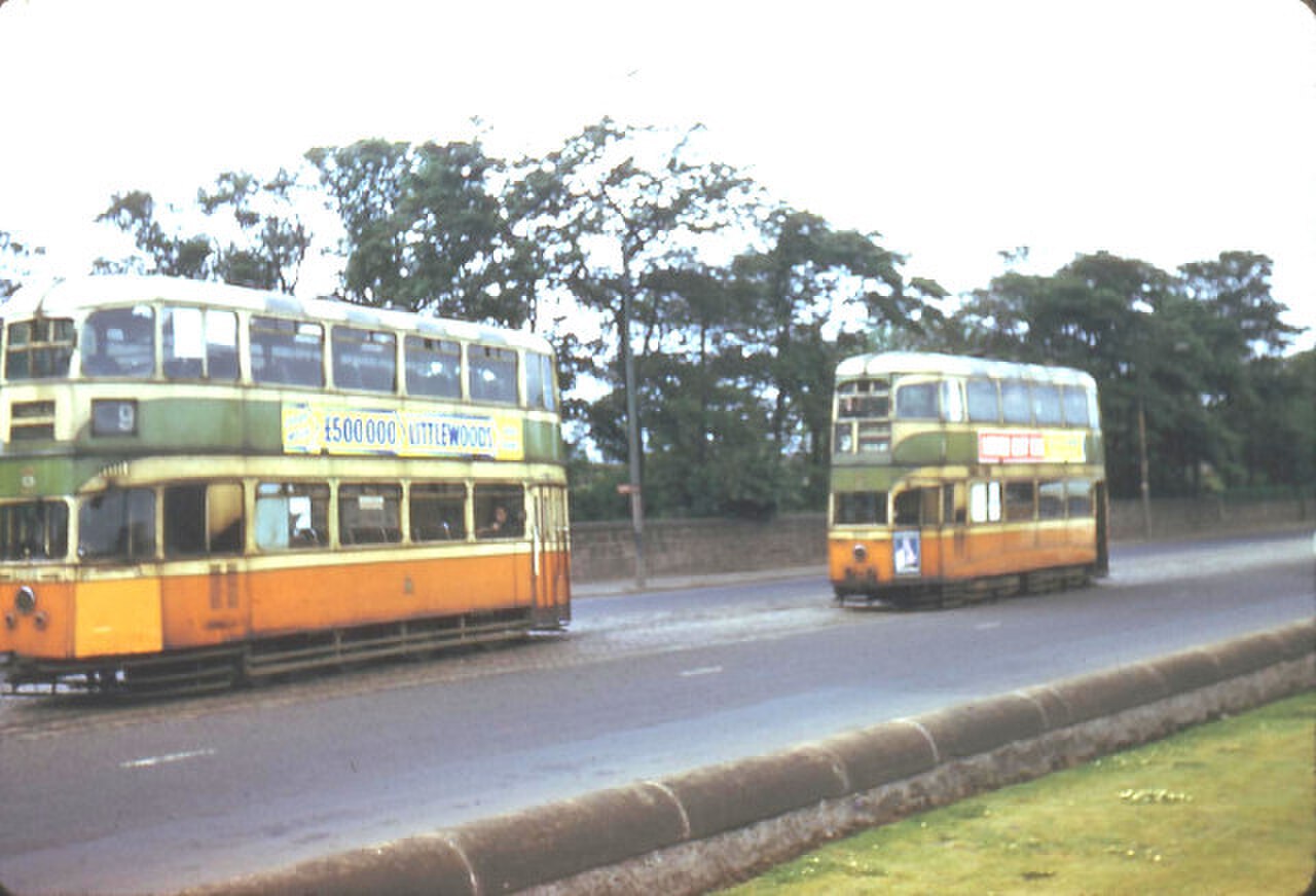 Glasgow trams at Auchenshuggle terminus.jpg