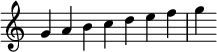 {
\override Score.TimeSignature #'stencil = ##f
\relative c'' {
\clef treble
\time 7/4 g4 a b c d e f g
} }
