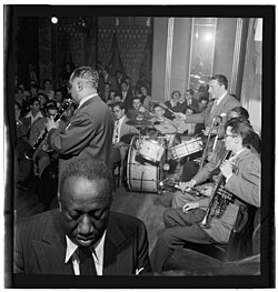 James P. Johnson, Albert Nicholas, Johnny Windhurst, Marty Marsala, Sandy Williams, and Danny Alvin, Webster Hall, New York City, June 1947 (William P. Gottlieb 04621)