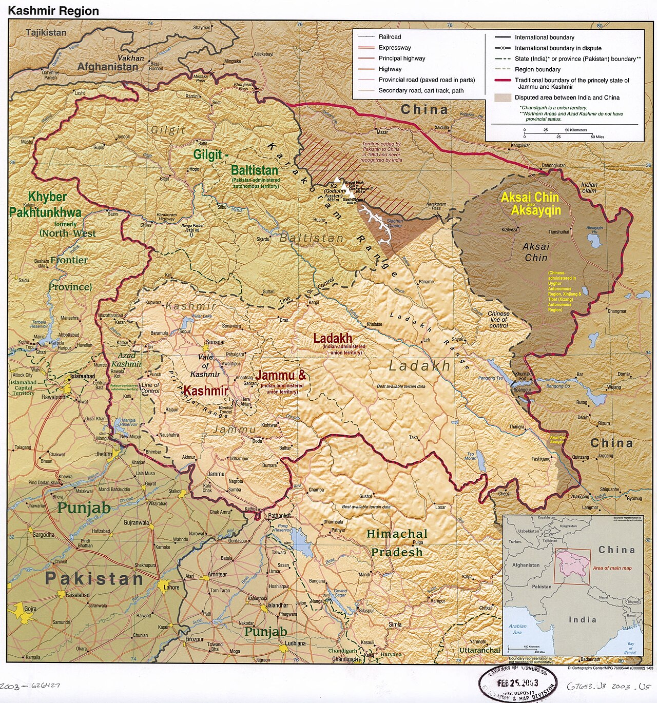 Kashmir region. LOC 2003626427 - showing sub-regions administered by different countries.jpg