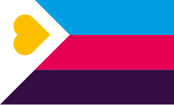 A polyamory pride flag designed by Red Howell. The design was chosen in 2022, selected from four candidates via an online survey conducted by the blog PolyamProud.