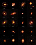 20 protoplanetary discs captured by the High Angular Resolution Project (DSHARP).[21]