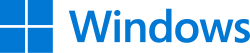 The Windows logo containing a blue icon depicting a stylized four-pane window shape, and the word Windows in blue