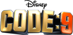 The phrase "CODE: 9" in bold with "CODE:" in gold and "9" in a metallic orange and a grey colour surrounding the phrase, giving it a 3D effect.