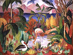 Jean Metzinger, 1907, Paysage coloré aux oiseaux aquatiques, oil on canvas, 74 × 99 cm, Musée d'Art Moderne de la Ville de Paris