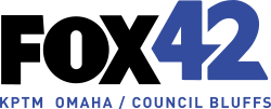 The Fox network logo in black next to a blue numeral 42 in a sans serif with custom cuts. Beneath is the text "K P T M Omaha/Council Bluffs".