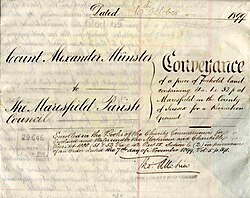 Title of Deed of Conveyance which transferred the recreation ground to Maresfield Parish Council