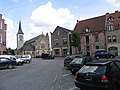Village square with historical buildings