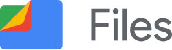 The logo contains a blue folder which is semi folded on the top-left. The fold contains distinct colors of the Google logo, namely red, green, and blue, and is folded similarly to paper.