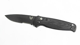 Benchmade 4300 CLA Composite Lite Auto. Auto knife push button operation with side-mounted safety, reversible clip. Length 7.85- inches Blade length 3.4 inches. Blade Material CM154.