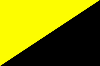 A two-colored flag, split diagonally, with yellow at the top and black at the bottom