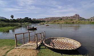 The Tungabhadra, with rocky outcrops, flows into the peninsular Krishna River.[180]