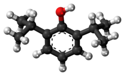 Ball-and-stick model of propofol
