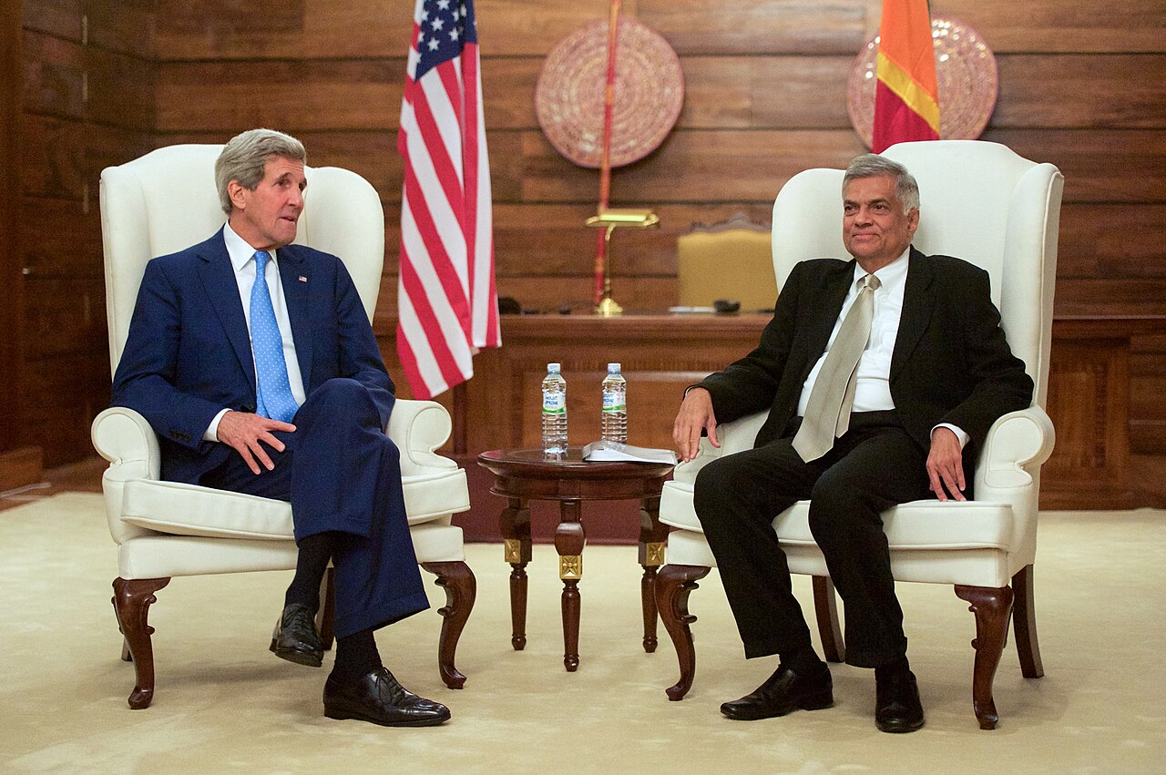 Secretary Kerry Sits With Sri Lankan Prime Minister Wickremesinghe at the Temple Trees Complex in Colombo (16721401563).jpg