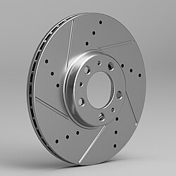 Ventilated Straight Drilled & Slotted Brake Rotor CAD Model