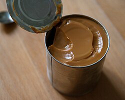 A can of condensed milk boiled for several hours to become varyonka, a dish similar to caramelized milk