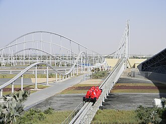 A train launching along Formula Rossa's launch track