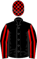 Black, Red striped sleeves, check cap