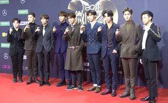 Nine Percent at 2018 Weibo Awards on January 11, 2019 From left to right: Azora Chin, Wang Ziyi, Lin Yanjun, Fan Chengcheng, Cai Xukun, Chen Linong, Justin Huang, Zhu Zhengting, and Lil Ghost