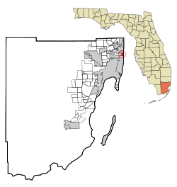 Location of Surfside in Miami-Dade County, Florida.