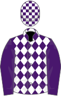 Purple and white diamonds, purple sleeves, check cap