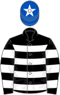 Black and white hoops, royal blue cap, white star
