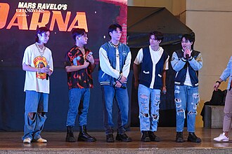 BGYO in February 2023. From left to right: Mikki, JL, Gelo, Nate, and Akira