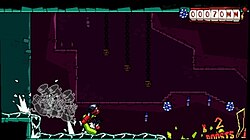 The player character: Dynamite Anton is seen using the "clutch" dash move in "Slowroast Sewer", the game's second level.