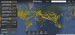 The web homepage, with planes flying all over the world