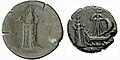 The lighthouse on coins minted in Alexandria in the second century AD (1: reverse of a coin of Antoninus Pius, and 2: reverse of a coin of Commodus)