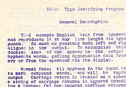 Part of Samson's typewritten memo describing TJ-2