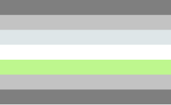 A flag consisting of seven equal-spaced horizontal stripes, from top to bottom: dark gray, gray, light blue-gray, white, lime, gray, and dark gray.