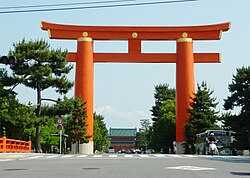 Torii or traditional Japanese gate. Heian-jingū, Sakyō-ku, Kyoto.