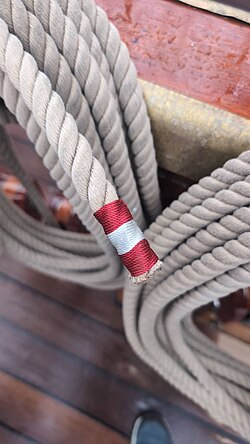 A series of common whipping knots used to make the flag of Peru on the BAP Unión